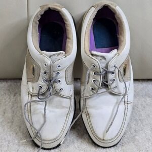 FootJoy Women's White Beige Leather Golf Shoes Size 5.5 W Wide Spiked Vintage